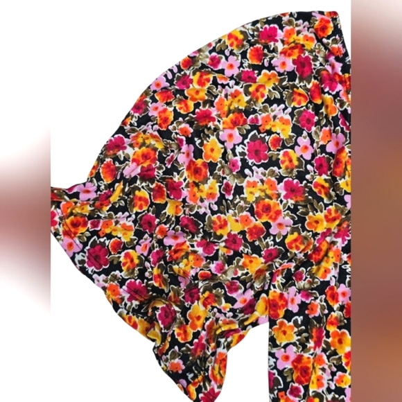 Vibe Sportswear Floral Pink & Orange Butter Soft Flowy Midi Dress Puff Sleeve 1X - Picture 10 of 12
